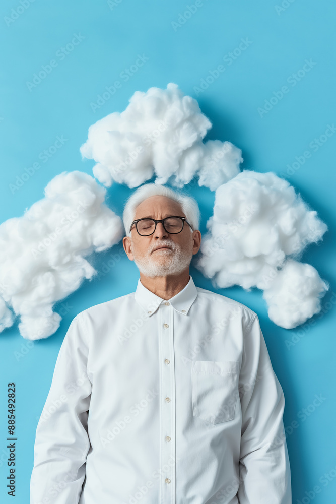 Aufkleber elderly individuals napping on fluffy clouds background with empty space for text