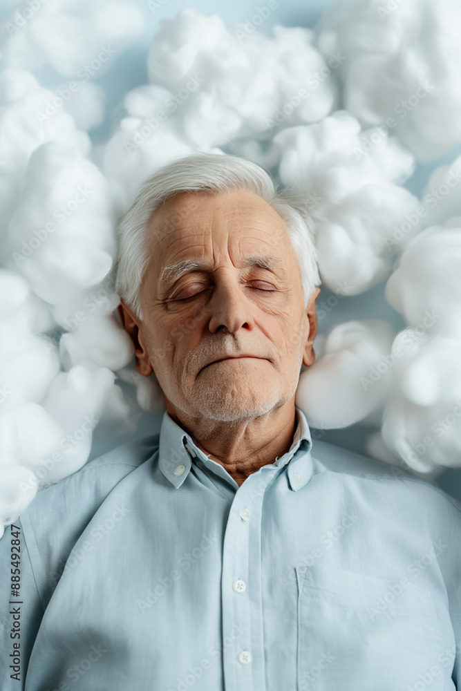 Aufkleber elderly individuals napping on fluffy clouds background with empty space for text