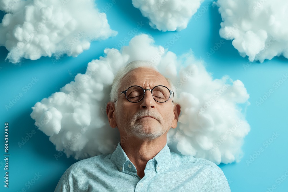 Aufkleber elderly individuals napping on fluffy clouds background with empty space for text