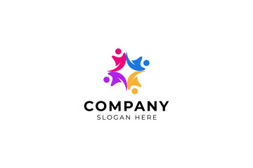 community people together in colorful logo vector design style