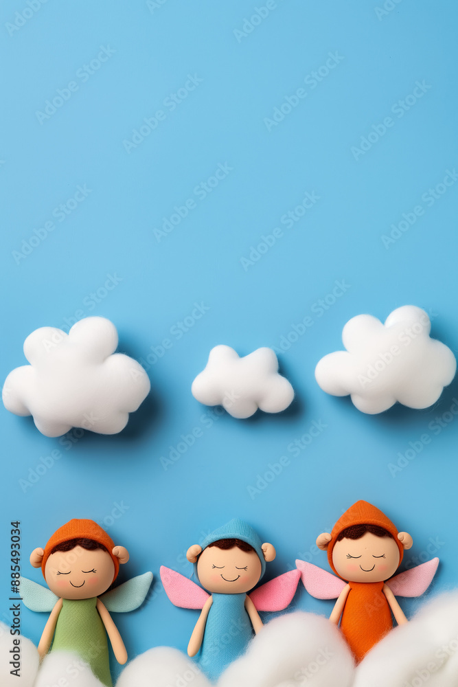 Aufkleber fairies resting on cloud beds in enchanted skies background with empty space for text