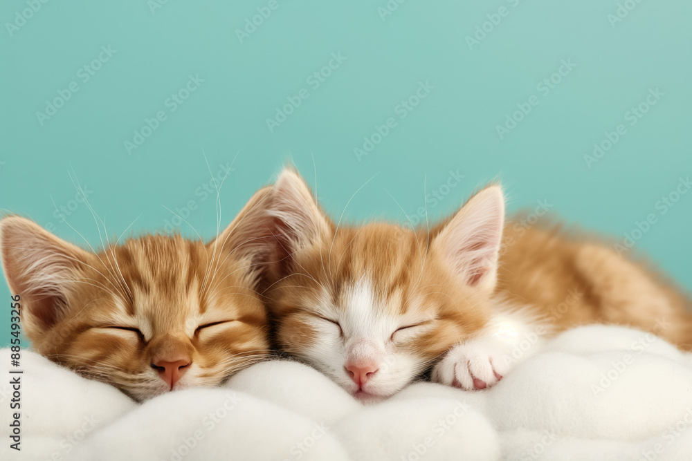 Poster pet animals snoozing on enchanted cloud beds background with empty space for text