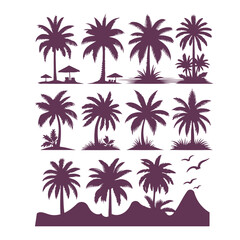 Fototapeta premium Palm Tree vector Palm tree silhouette Coconut tree vector silhouette symbols vector isolated on White background, Design of palm trees for posters, banners and promotional items. Vector illustration