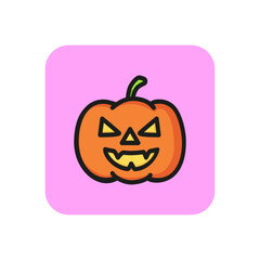 Ominous jack-o-lantern line icon. Pumpkin, symbol, scary. Halloween concept. Vector illustration can be used for topics like carving, decoration, celebration