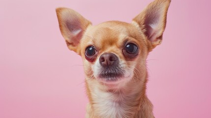 Obraz premium Chihuahua dog on pink backdrop for veterinary store promotion