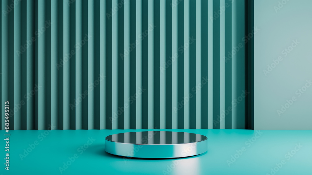 Poster 3d podium on a chrome background sleek and shiny with mirror like reflections and cool tones