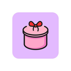 Round gift box line icon. Holiday, bow, anniversary. Present concept. Vector illustration can be used for topics like event, decoration, festive