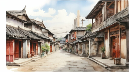 Obraz premium Watercolor painting of an ancient street