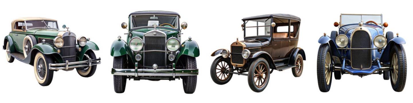 Fototapeta Collection Of Vintage Classic Cars On Transparent Background