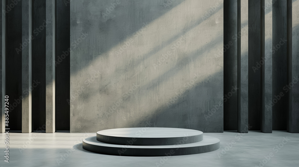 Poster 3d podium on a pewter background dark and muted with a soft matte texture