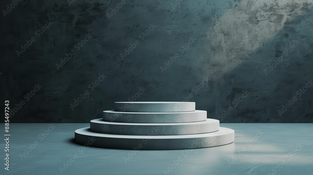 Poster 3d podium on a pewter background dark and muted with a soft matte texture