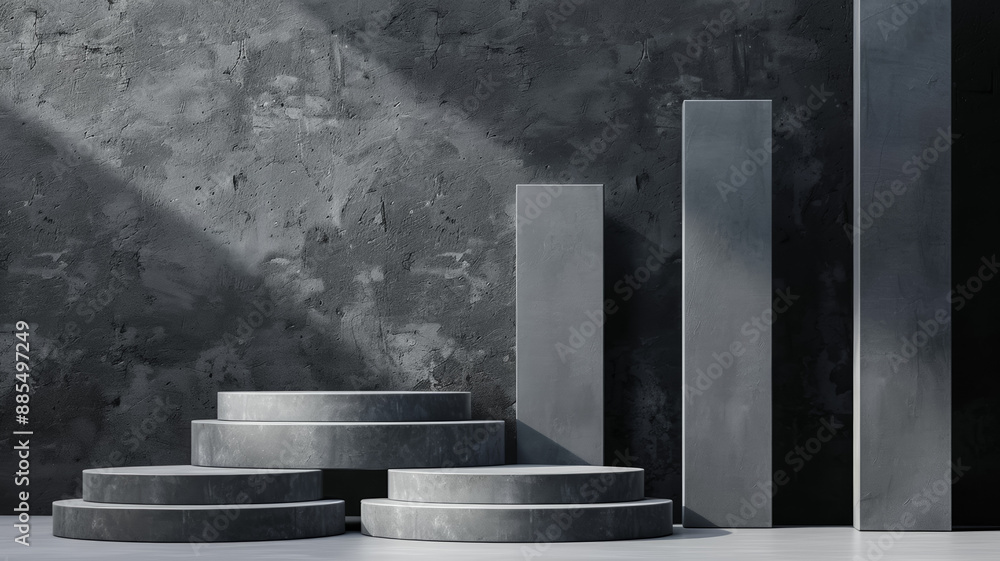Aufkleber 3d podium on a pewter background dark and muted with a soft matte texture
