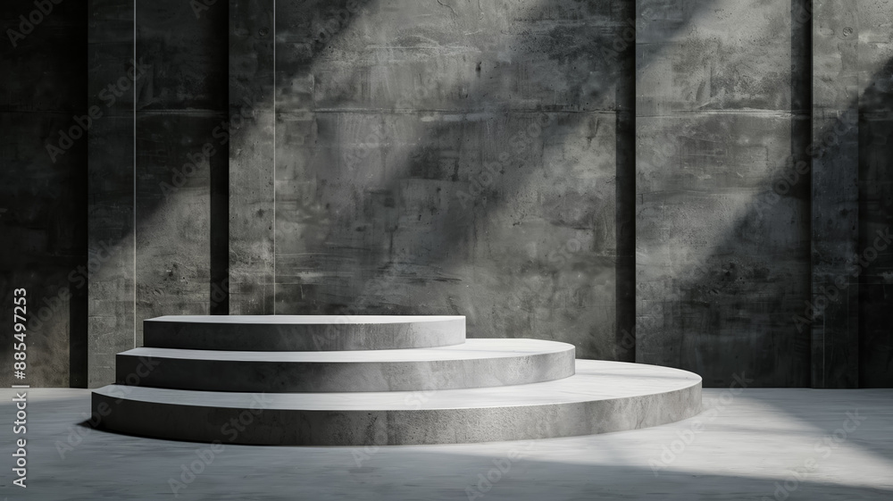 Poster 3d podium on a pewter background dark and muted with a soft matte texture