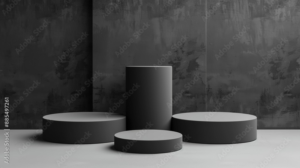 Poster 3d podium on a pewter background dark and muted with a soft matte texture