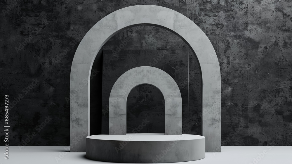 Poster 3d podium on a pewter background dark and muted with a soft matte texture