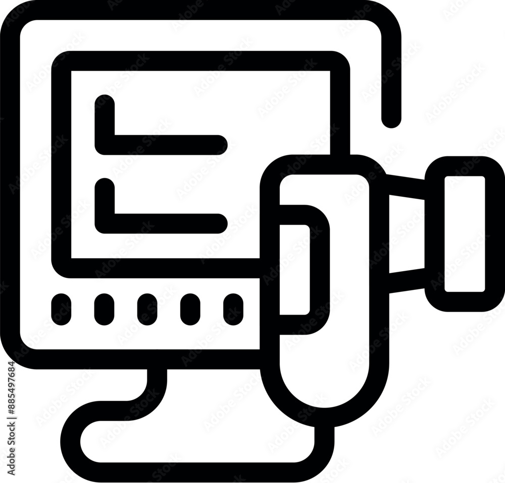 Poster line art icon of a video conference call being made on a desktop computer