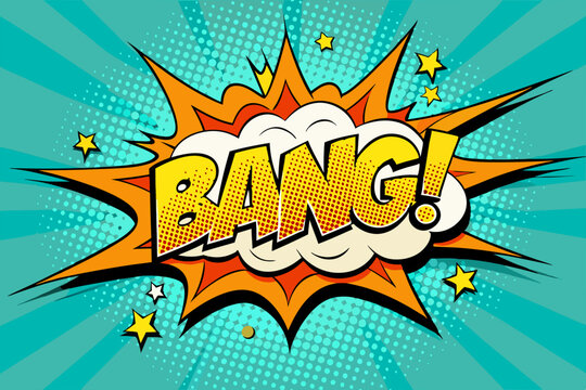 The word "bang" drawn in pop art style. words of surprise. Vector illustration	