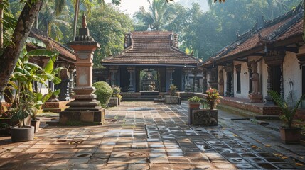 Fototapeta premium The serene beauty of a traditional Indian village temple, with its simple architecture, peaceful surroundings, and the devotion of the local community