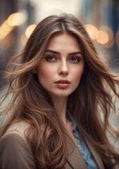 stylish woman with parted lips