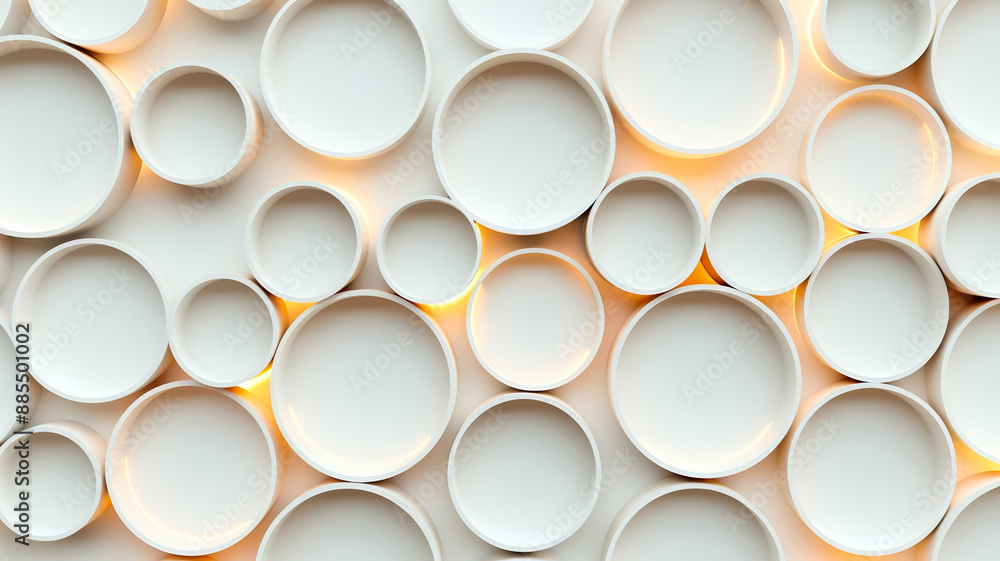 Poster abstract wall with circular light patterns innovative architecture white and bronze tones