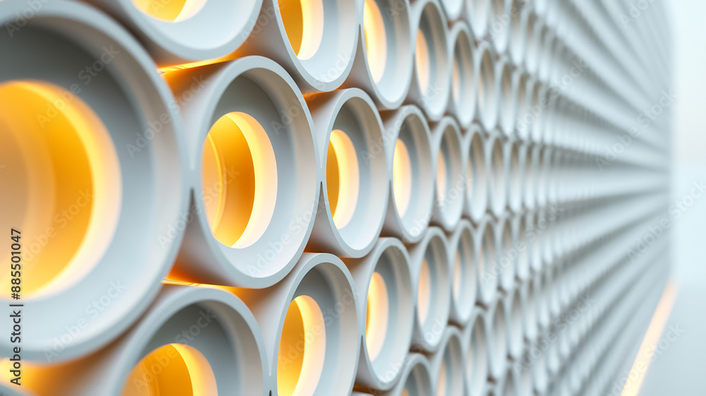 Poster abstract wall with circular light patterns innovative architecture white and bronze tones