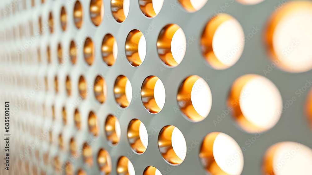 Poster abstract wall with circular light patterns innovative architecture white and bronze tones
