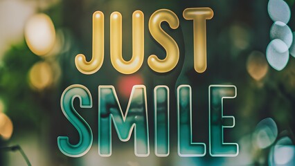 Uplifting 'Just Smile' Illustration with a Blurred Background