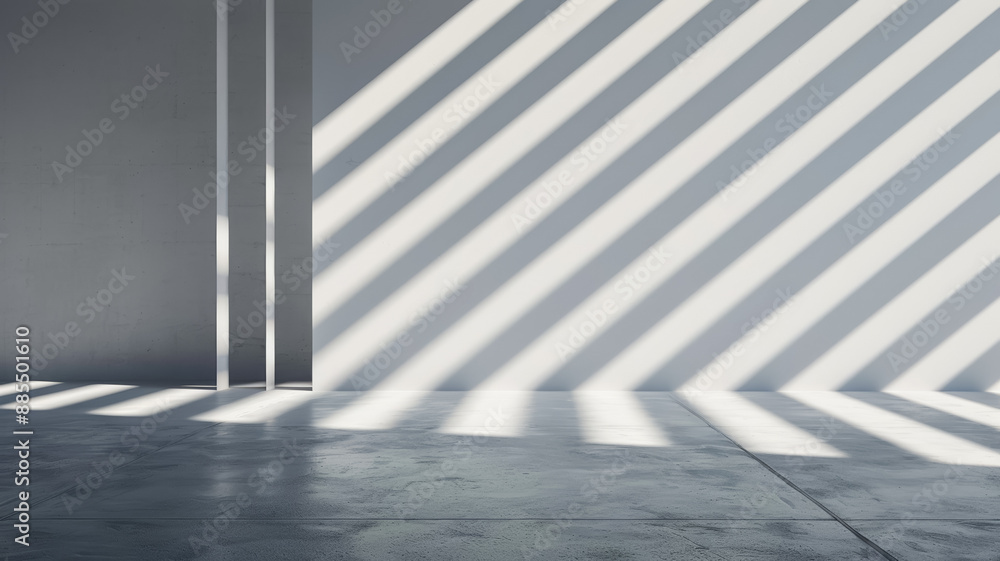 Sticker Abstract wall with light beams casting geometric shadows modern architecture design white and gray tones 