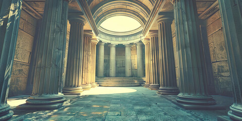 The Pillars of Progress: A grand archway with two massive columns, supporting the weight of a sculpted frieze.