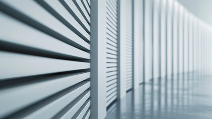 Obraz premium Close up of a sleek wall with light highlighting vertical grooves modern architecture light gray tones 
