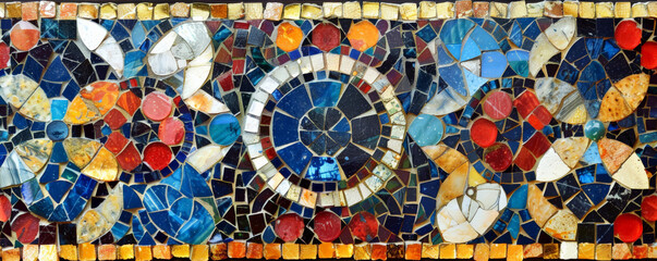 Colorful mosaic with a blend of traditional and contemporary styles, using a variety of colors to create a unique and eclectic pattern.