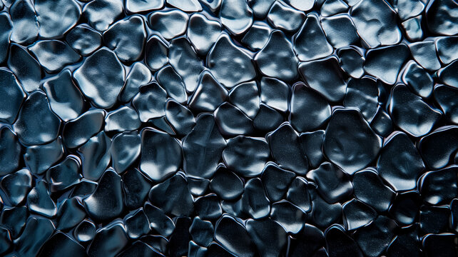Closeup of a textured osmium plate dark blue grey with a crystalline structure 
