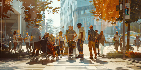 The Architects of Inclusion: A group of people from different walks of life, working together to design an accessible public space.