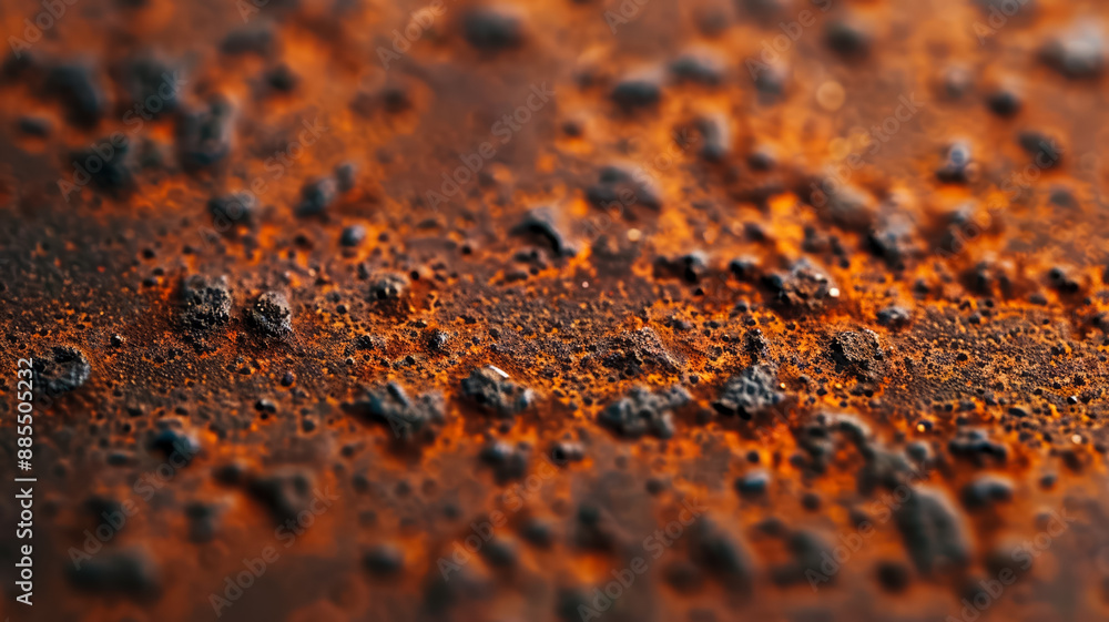 Poster detailed shot of rust spreading on an iron surface with intricate textures and earthy tones