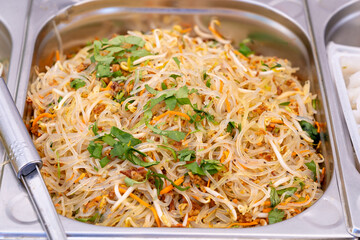 Glass Noodle Salad Street Food, Chinese Rice Noodles in Wok, Asian Pasta Food in a Large Pot, Korean Spaghetti