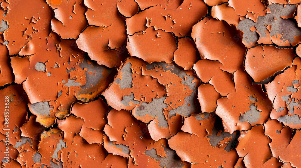 Poster high angle view of rusty tin with layers of peeling paint and vibrant rust spots