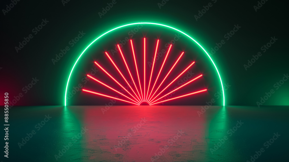 Aufkleber isolated neon lines creating a starburst effect on a dark gradient background green and red spotligh