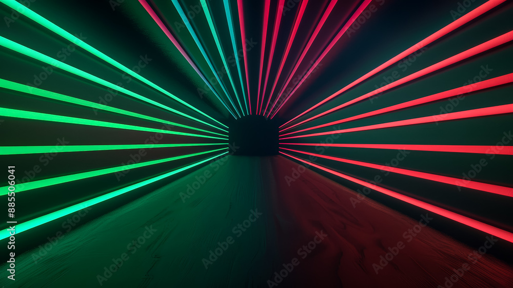 Aufkleber isolated neon lines creating a starburst effect on a dark gradient background green and red spotligh