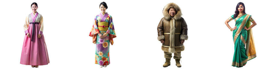 Obraz premium Diverse People in Traditional Cultural Attire Standing in Line