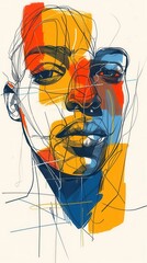 Simplistic abstract portrait of a person, using just a few wellplaced lines and colors to suggest facial features, minimalist and modern