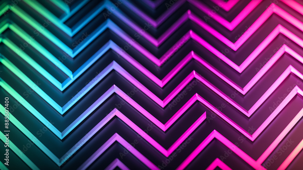 Aufkleber neon lines in a zigzag pattern on a dark background purple and green spotlights creating a vibrant c