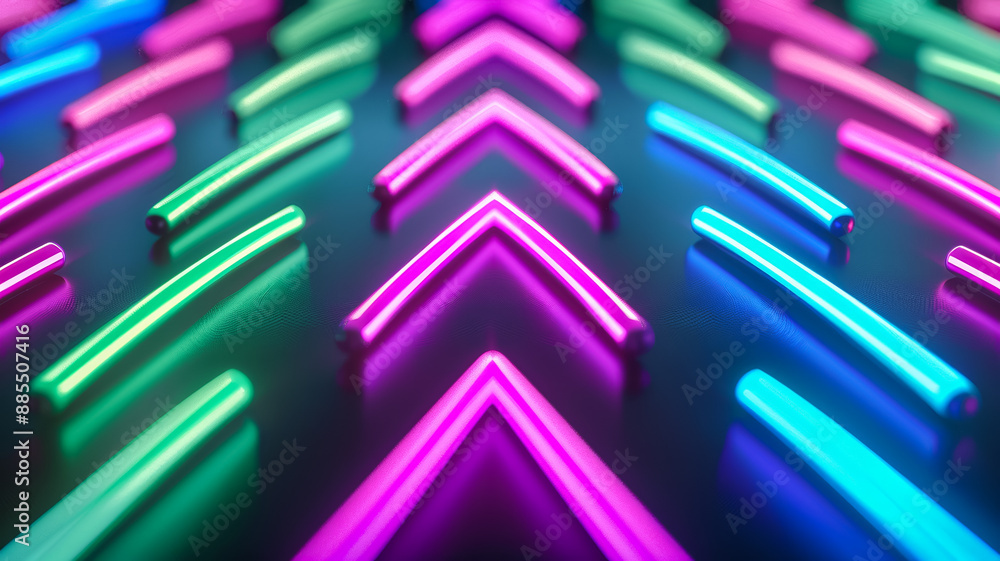 Aufkleber neon lines in a zigzag pattern on a dark background purple and green spotlights creating a vibrant c