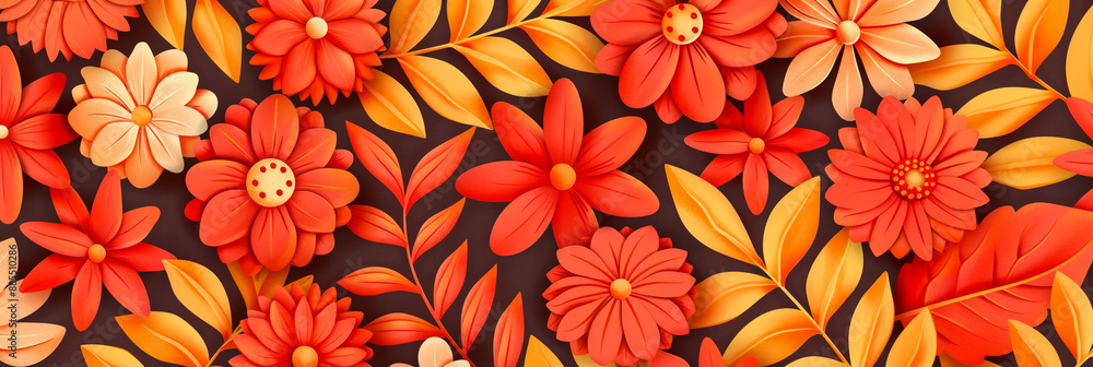 Poster abstract diwali background with floral patterns in orange and red lively and joyful