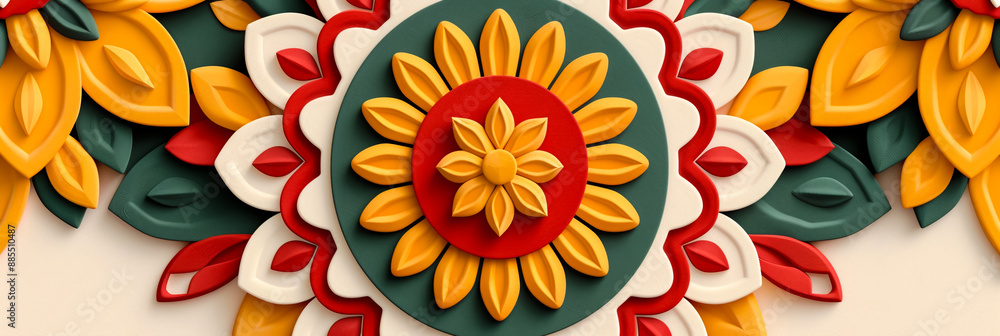 Poster abstract diwali background with mandala patterns in red and yellow colorful and intricate