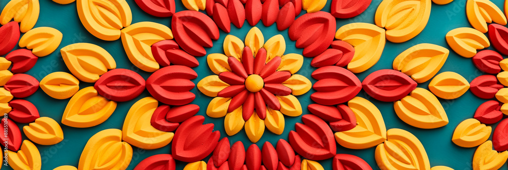 Poster abstract diwali background with mandala patterns in red and yellow colorful and intricate
