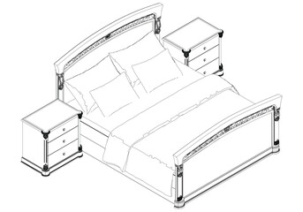 Bed Isolated on White Background. Line Graphics Icon, Vector Illustration for Furniture Concepts and Interior Design