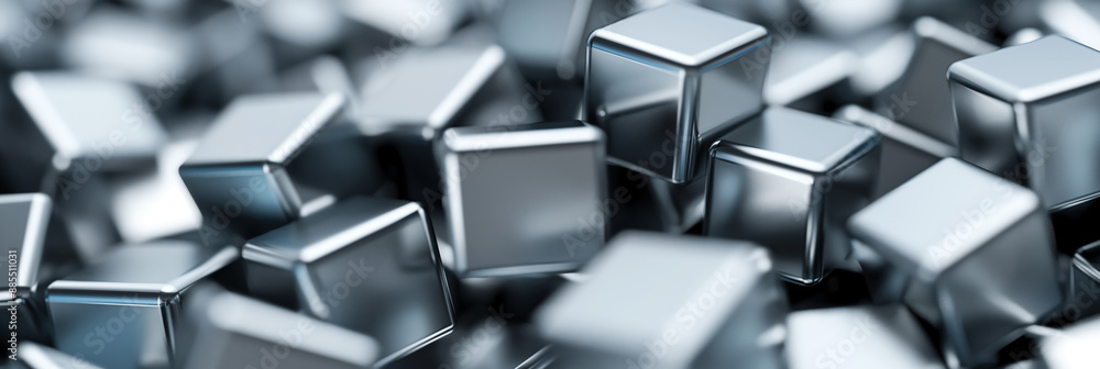 Poster abstract background with floating metallic cubes reflective surfaces futuristic and unique
