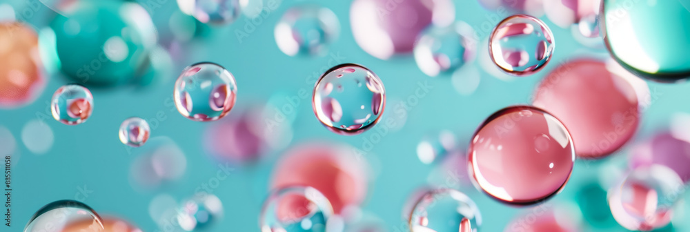 Poster abstract background with floating transparent bubbles pastel colors dreamy and whimsical