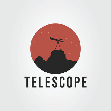 silhouette telescope or binoculars on the hill logo vector illustration design