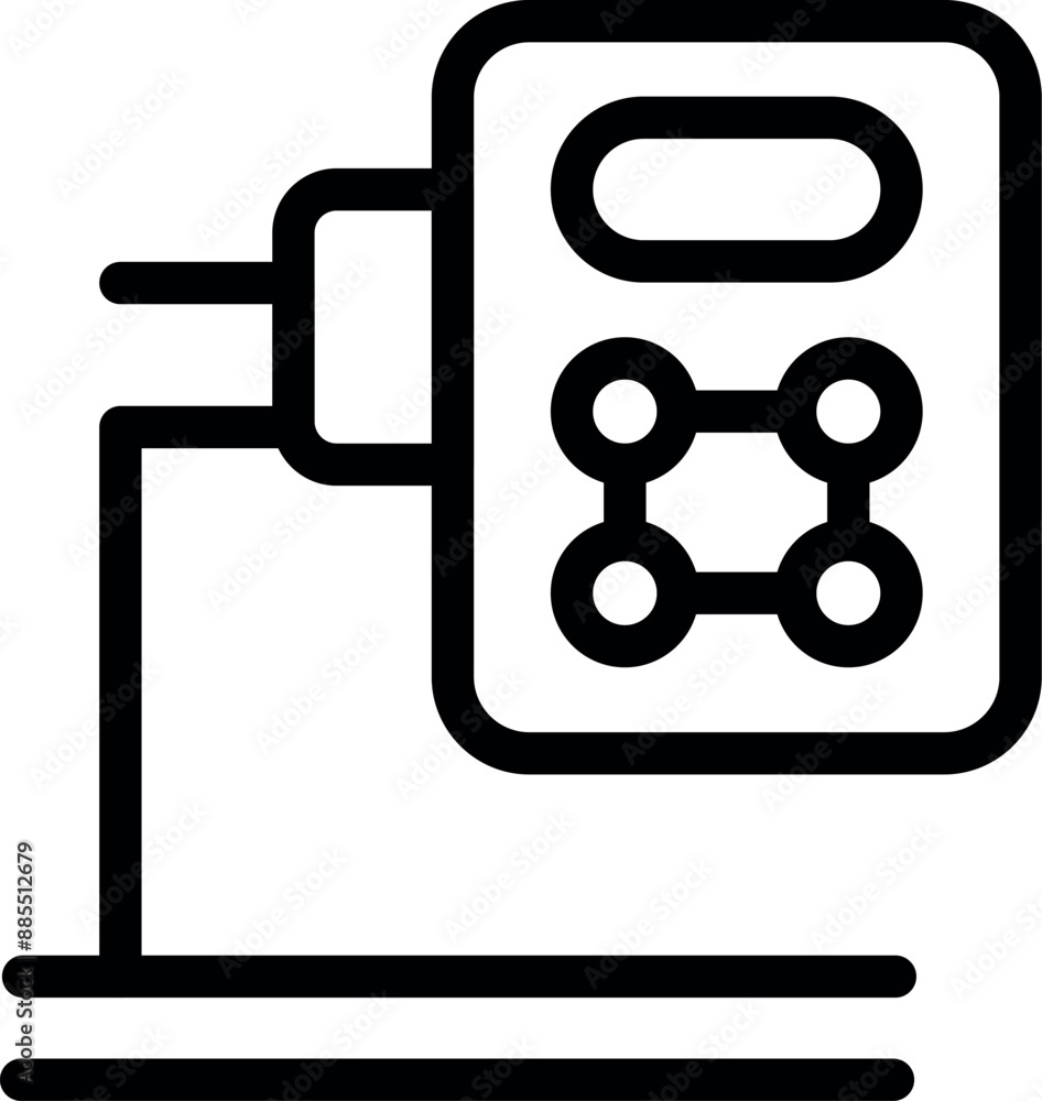 Poster minimalist line icon representing a smart home control panel being connected to a power source